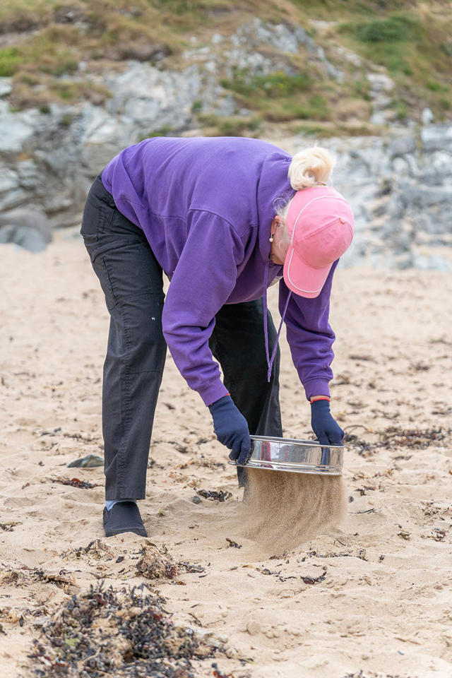 Chwilio am 'nurdles' a phlastig bach gyda gogr